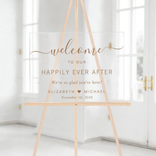 Happily Ever After Gouden Script Bruiloft Welkom Acryl Bord