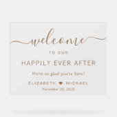 Happily Ever After Gouden Script Bruiloft Welkom Acryl Bord (Voorkant)
