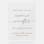 Happily Ever After Gouden Script Bruiloft Welkom Acryl Bord (Voorkant)