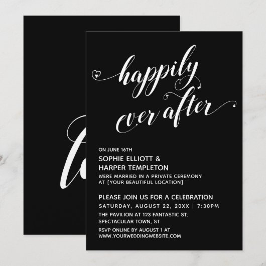 Happily Ever After Hartenscript Zwart Reception Kaart (Voorkant / Achterkant)