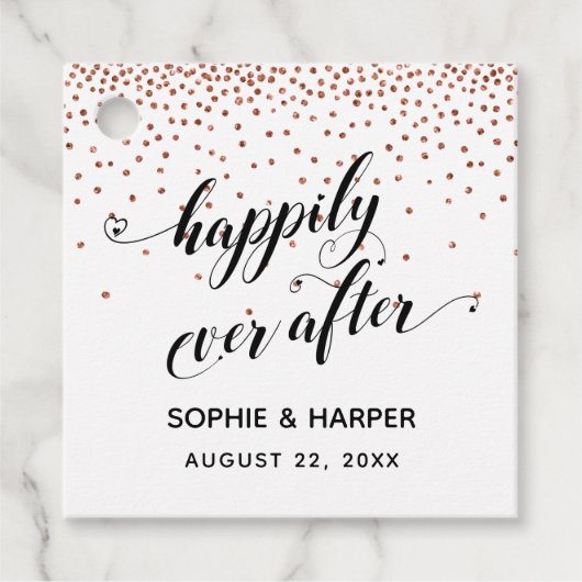 Happily Ever After Hearts en Copper Confetti Bedankjes Labels (Voorkant)