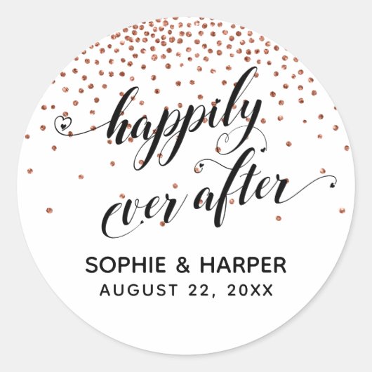 Happily Ever After Hearts en Copper Confetti Ronde Sticker (Voorkant)