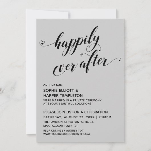 Happily Ever After Hearts Script Grijs Ontvangst Kaart (Voorkant)