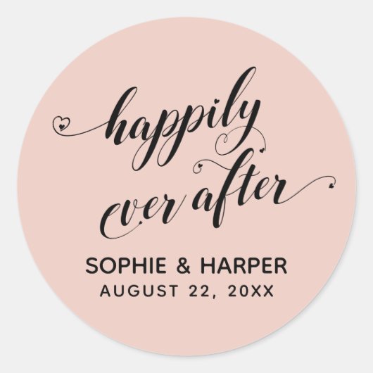 Happily Ever After Hearts Script Light Blush Pink Ronde Sticker (Voorkant)