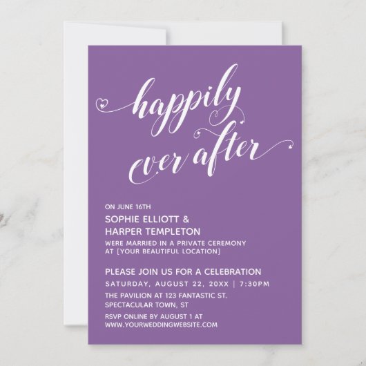 Happily Ever After Hearts Script Paarse Ontvangst Kaart (Voorkant)