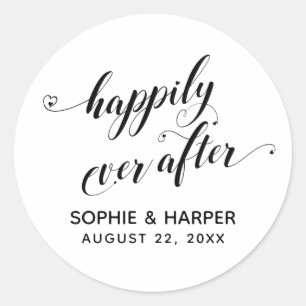 Happily Ever After Hearts-script zwart-wit Ronde Sticker