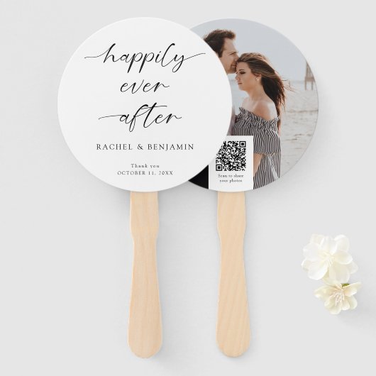 Happily Ever After Huwelijk Minimal QR Code Foto Handwaaier (Voorkant en achterkant)