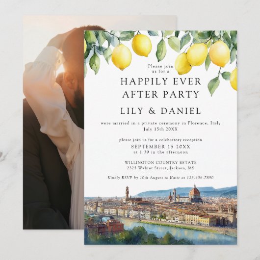Happily Ever After Lemons Florence Photo Wedding Kaart (Voorkant / Achterkant)
