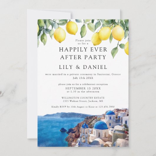 Happily Ever After Lemons Santorini Greece Wedding Kaart (Voorkant)