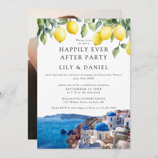 Happily Ever After Lemons Santorini Photo Wedding Kaart (Voorkant / Achterkant)
