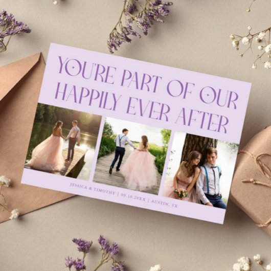 Happily Ever After Lilac Wedding Photo Bedankkaart