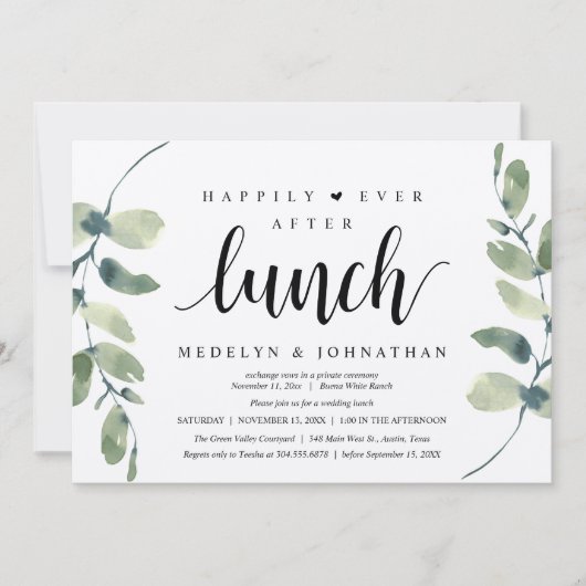 Happily Ever After Lunch, Greenery Rustic Wedding  Kaart (Voorkant)