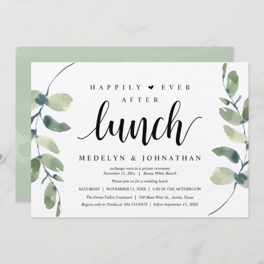 Happily Ever After Lunch, Greenery Rustic Wedding  Kaart (Voorkant / Achterkant)