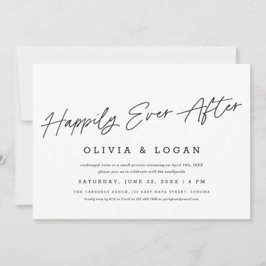 Happily Ever After Modern Script Wedding Elopement Kaart (Voorkant)