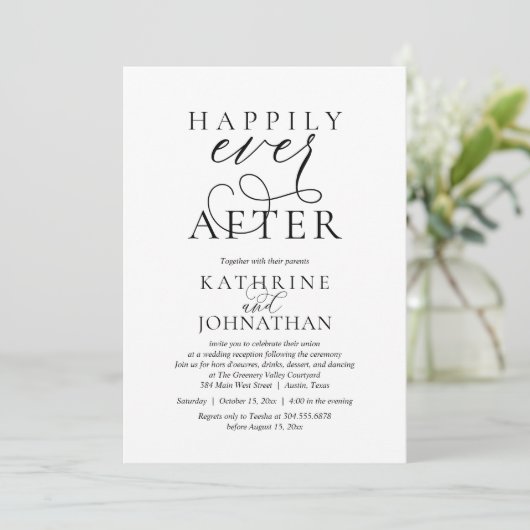 Happily Ever After, Modern Wedding Reception Kaart (Staand voorkant)