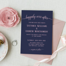 Happily Ever After Moderne Roze Script Navy Trouwd