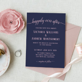 Happily Ever After Moderne Roze Script Navy Trouwd Kaart