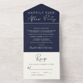 Happily Ever After Navy Blauwe Trouwreceptie All In One Uitnodiging (Binnen)
