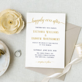 Happily Ever After Navy Gouden Script Trouwkaart Kaart