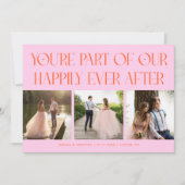 Happily Ever After Orange Pink Wedding Photo Bedankkaart (Voorkant)