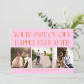 Happily Ever After Orange Pink Wedding Photo Bedankkaart (Staand voorkant)