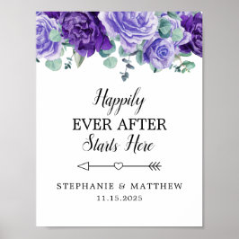 Happily Ever After Paarse Bloemen Trouw Welkom P Poster