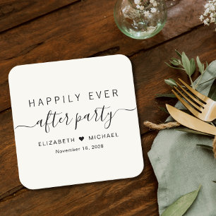 Happily Ever After Party Crème Trouwreceptie Kartonnen Onderzetters