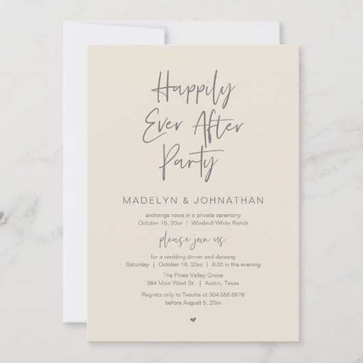 Happily Ever After Party, Modern Wedding Dinner Kaart (Voorkant)