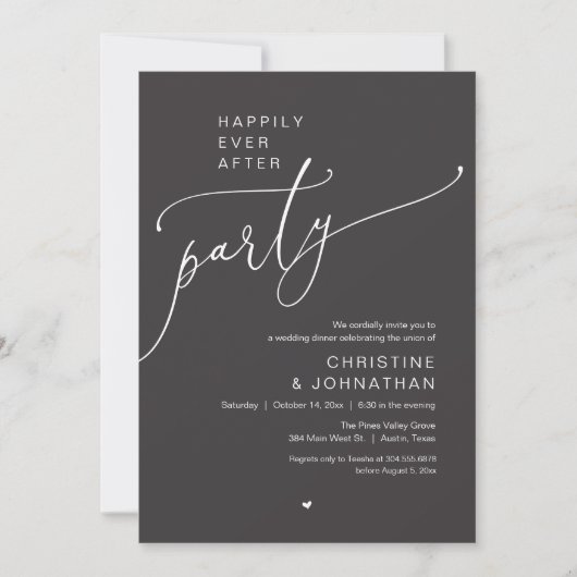 "Happily Ever After Party" Modern Wedding Dinner Kaart (Voorkant)