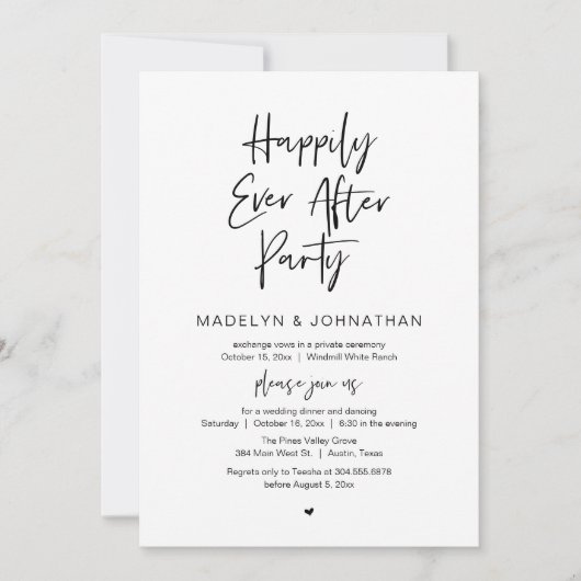 Happily Ever After Party, Modern Wedding Dinner Kaart (Voorkant)