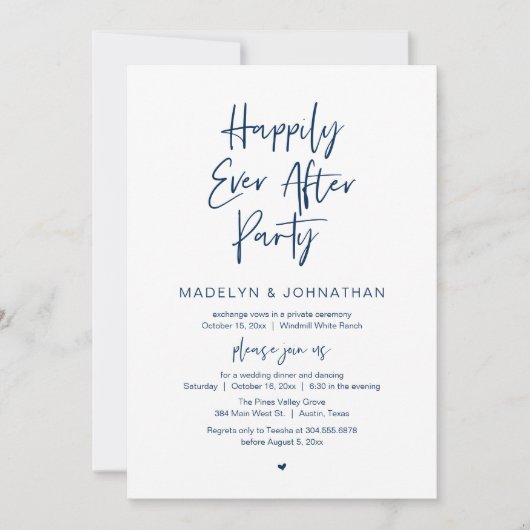 Happily Ever After Party, Modern Wedding Dinner Kaart (Voorkant)