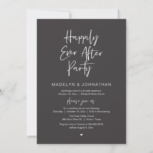 Happily Ever After Party, Modern Wedding Dinner Kaart (Voorkant)