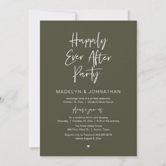 Happily Ever After Party, Modern Wedding Dinner Kaart (Voorkant)
