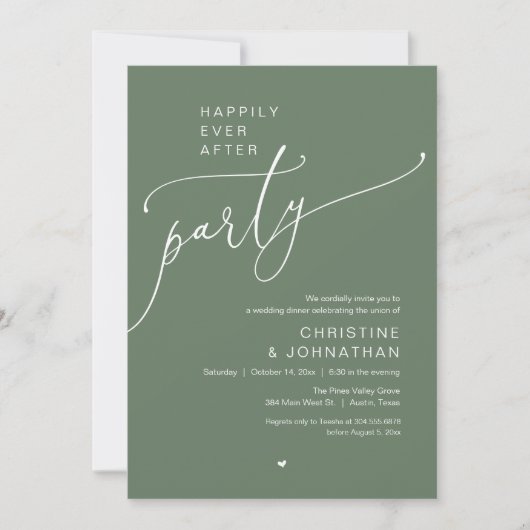 "Happily Ever After Party" Modern Wedding Dinner Kaart (Voorkant)