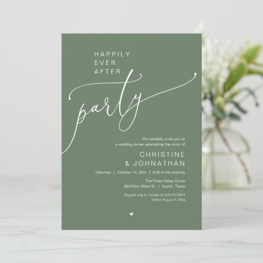 "Happily Ever After Party" Modern Wedding Dinner Kaart (Staand voorkant)