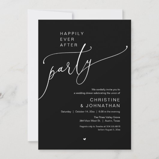 "Happily Ever After Party" Modern Wedding Dinner Kaart (Voorkant)