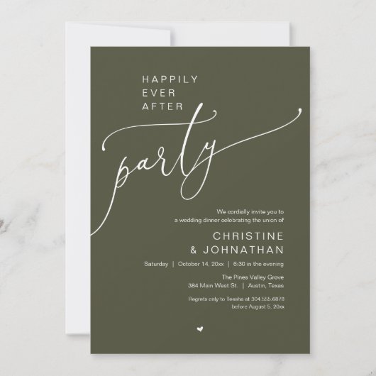 "Happily Ever After Party" Modern Wedding Dinner Kaart (Voorkant)