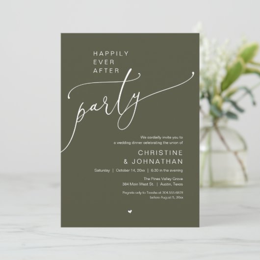 "Happily Ever After Party" Modern Wedding Dinner Kaart (Staand voorkant)