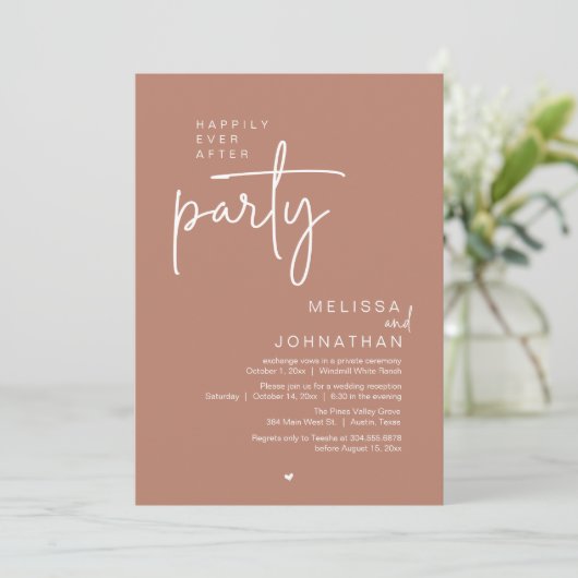 Happily Ever After Party, Modern Wedding Reception Kaart (Staand voorkant)