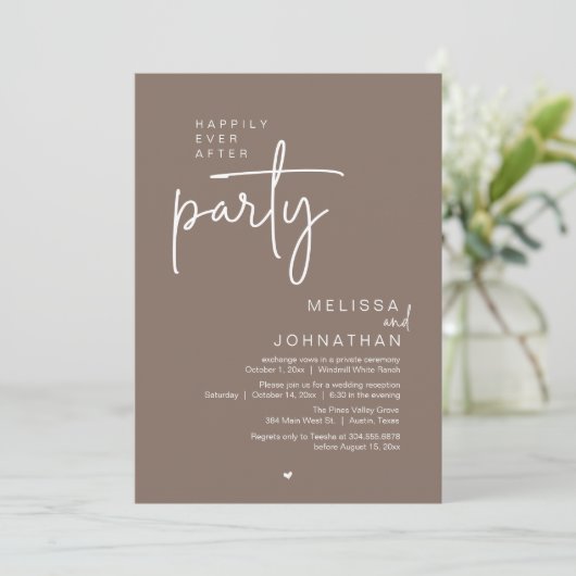 Happily Ever After Party, Modern Wedding Reception Kaart (Staand voorkant)