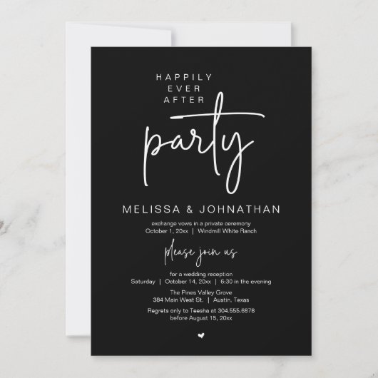 Happily Ever After Party, Modern Wedding Reception Kaart (Voorkant)