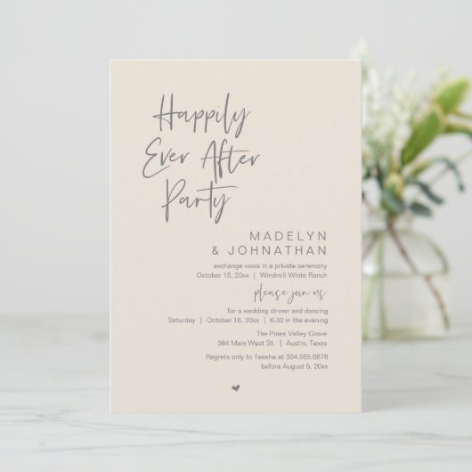Happily Ever After Party, Modern Wedding Reception Kaart (Staand voorkant)
