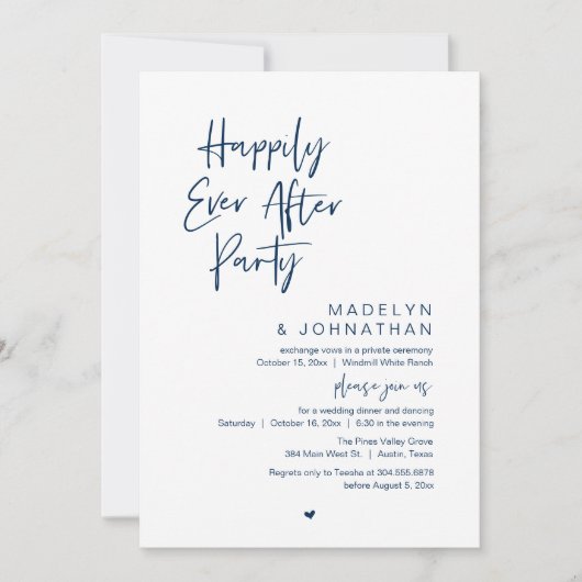 Happily Ever After Party, Modern Wedding Reception Kaart (Voorkant)
