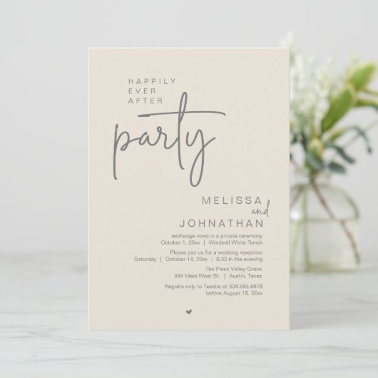 Happily Ever After Party, Modern Wedding Reception Kaart (Staand voorkant)
