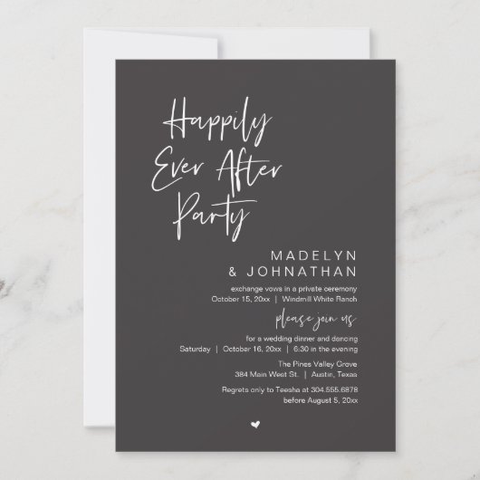Happily Ever After Party, Modern Wedding Reception Kaart (Voorkant)