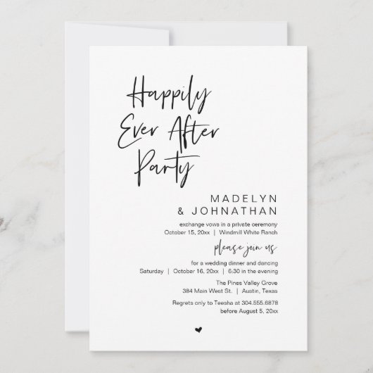 Happily Ever After Party, Modern Wedding Reception Kaart (Voorkant)