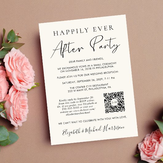 Happily Ever After Party Photo QR Code Cream Aankondiging
