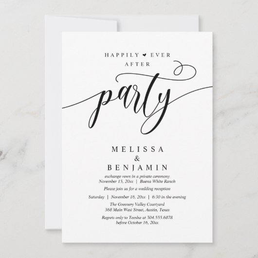 Happily Ever After Party, Reception Modern Minimal Kaart (Voorkant)