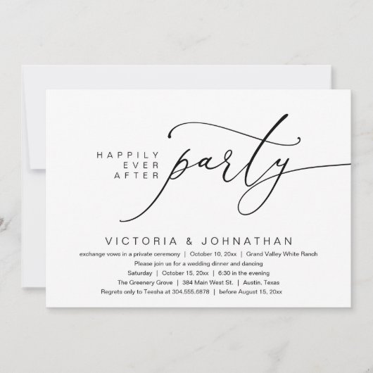 Happily Ever After Party, Romantic Wedding Dinner Kaart (Voorkant)