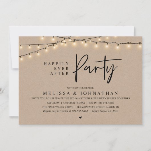 Happily Ever After Party, Rustic String Lights Kaart (Voorkant)